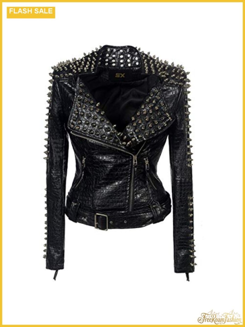 Faux Leather Studded Motorcycle Jacket Rivet Moto Biker Coat